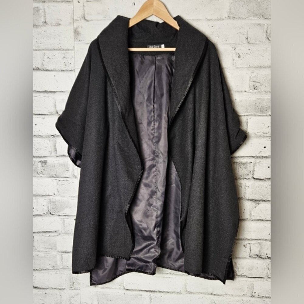 Red Coral Poncho Shawl, Wrap, Cape, Ruana Blanket - Grey